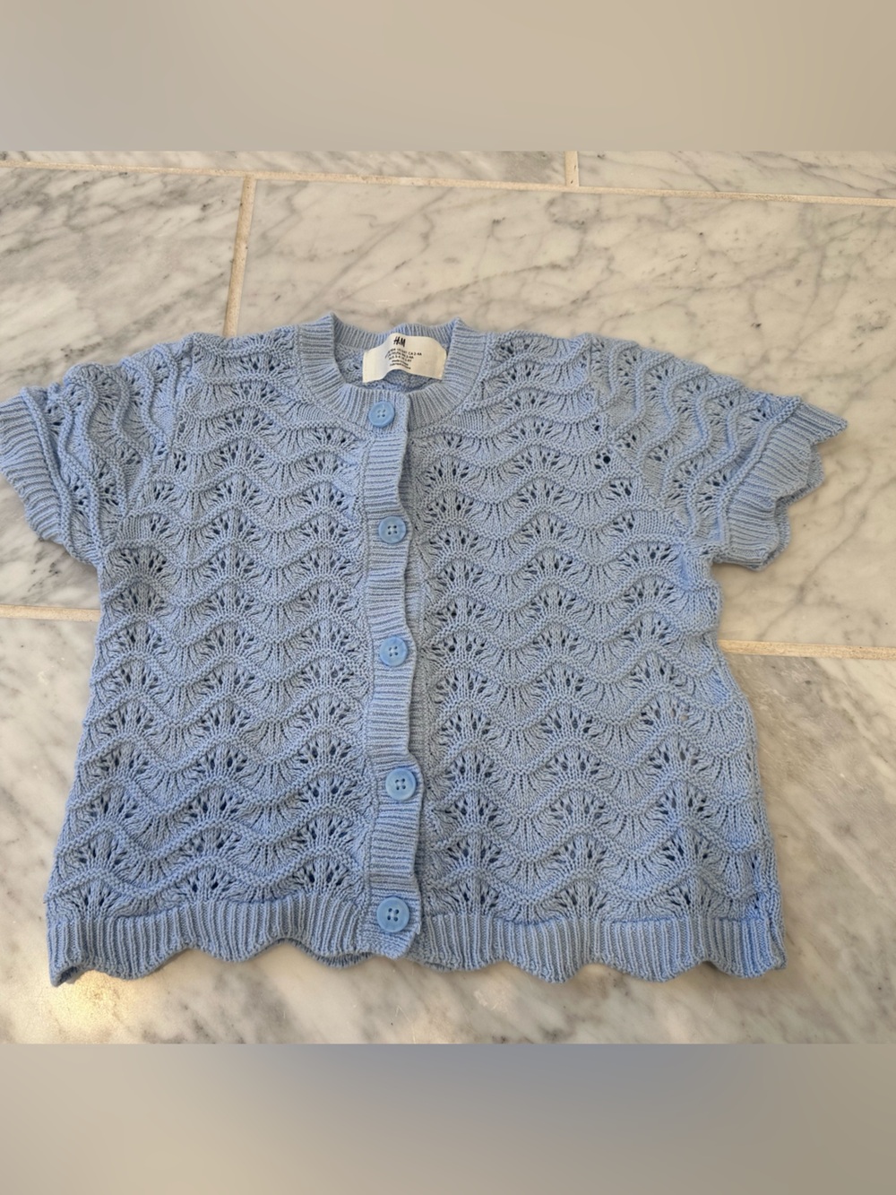 H&M Light Blue Openwork Knit Button-Front Top